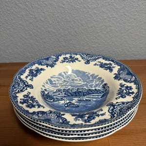 Vintage Blue and White Christmas Winter Scene Decorative Plate