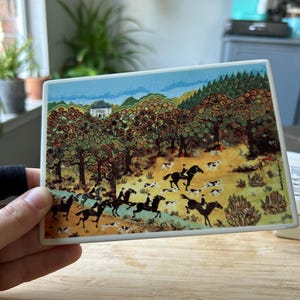 Vintage Villeroy and Boch Porcelain Post Card Hunting Scene Original Box
