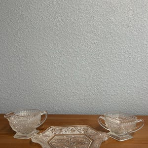 Vintage Indiana Glass 3 Piece Set Sugar Creamer Tray