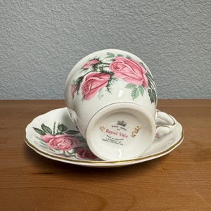 Vintage Royal Vale Tea Cup and Saucer England Fine Bone China Roses