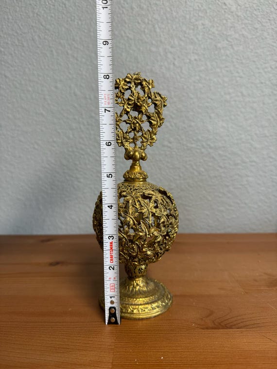 Vintage Ormolu Case Maple Leaf Brass Perfume Bott… - image 2