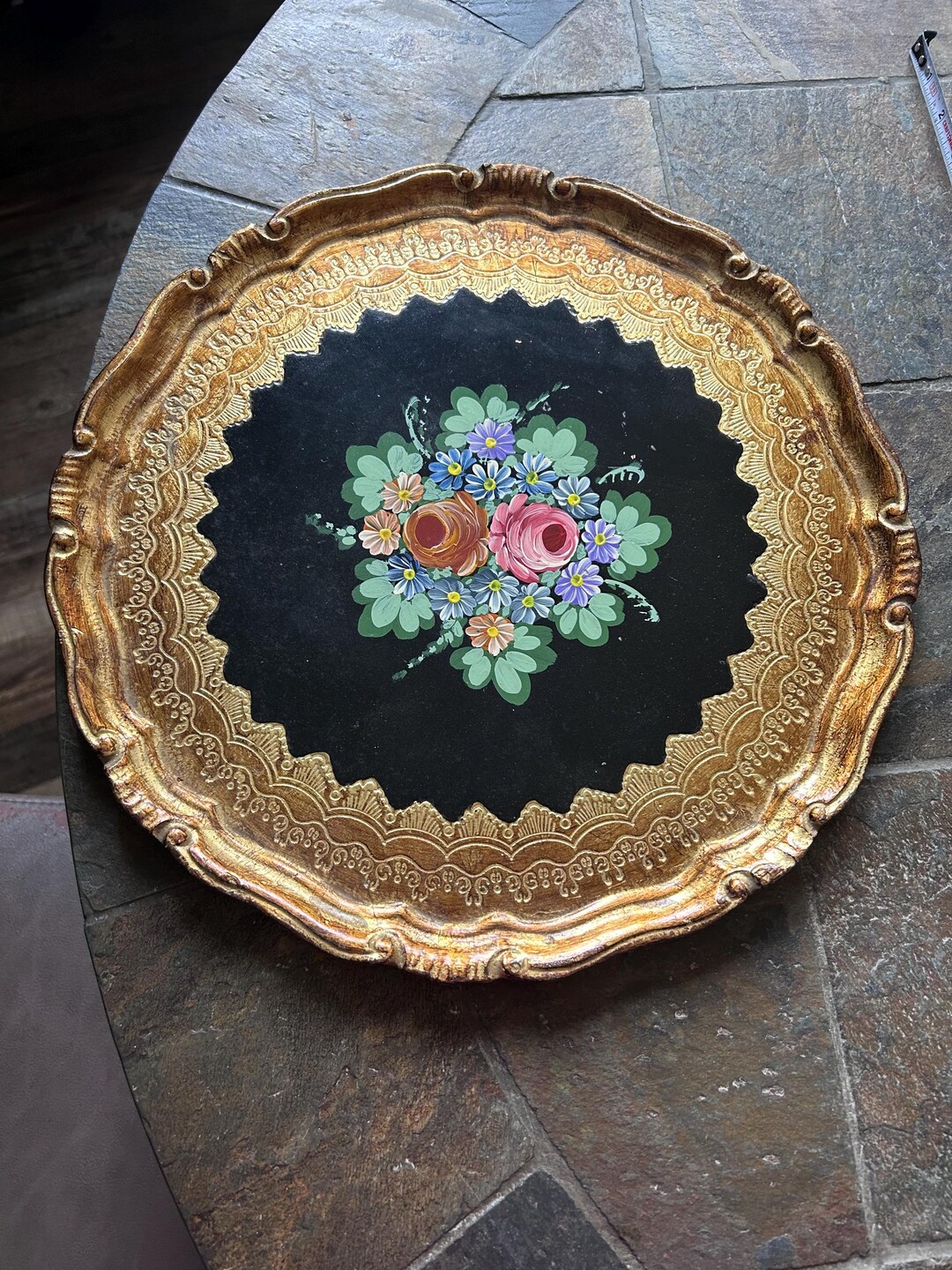 Vintage Italian Florentine Tray Wooden Black Hand Painted - Etsy