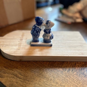 Vintage Delft Blue Kissing Boy and Girl Figurine