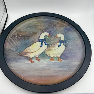 Large Tin Metal Serving Platter Tray Ducks Geese