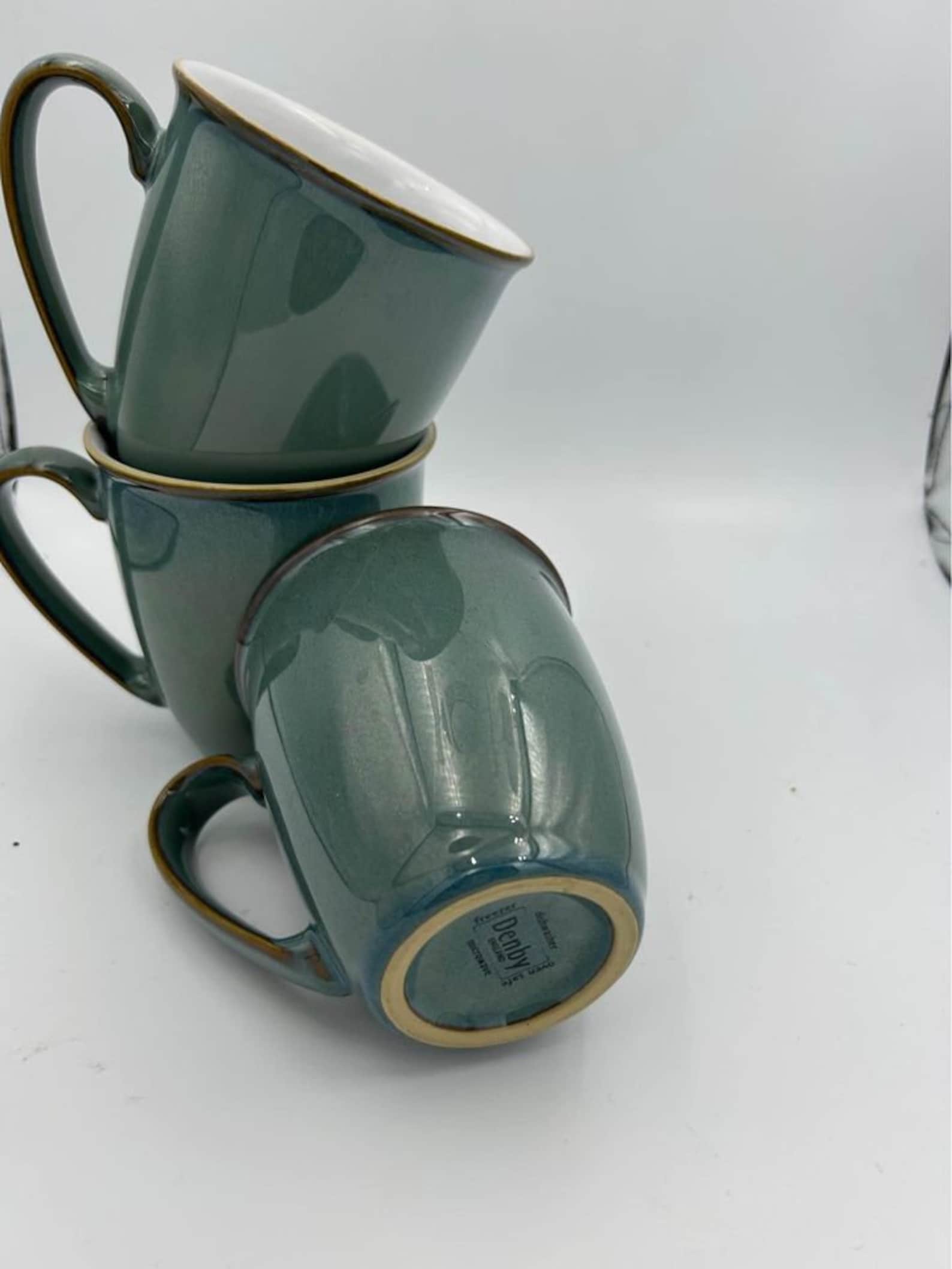 Vintage Green Denby Regency Pattern Coffee Mugs Set of 3 Pottery ...