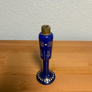 Vintage Czech Glass Cobalt Blue Perfume Atomizer Hand Painted