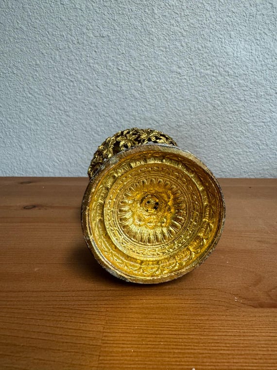 Vintage Ormolu Case Maple Leaf Brass Perfume Bott… - image 3