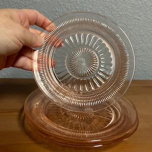Vintage Pink Depression Glass Set of 3 Plates