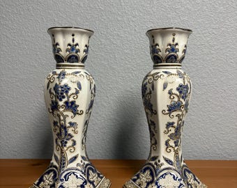 Antique Pair of Candle Holders Chinese Hand Painted Large