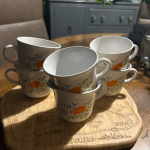 Vintage Set of 6 Corning Ware Corelle Wildflower Pattern Coffee Cups Mugs
