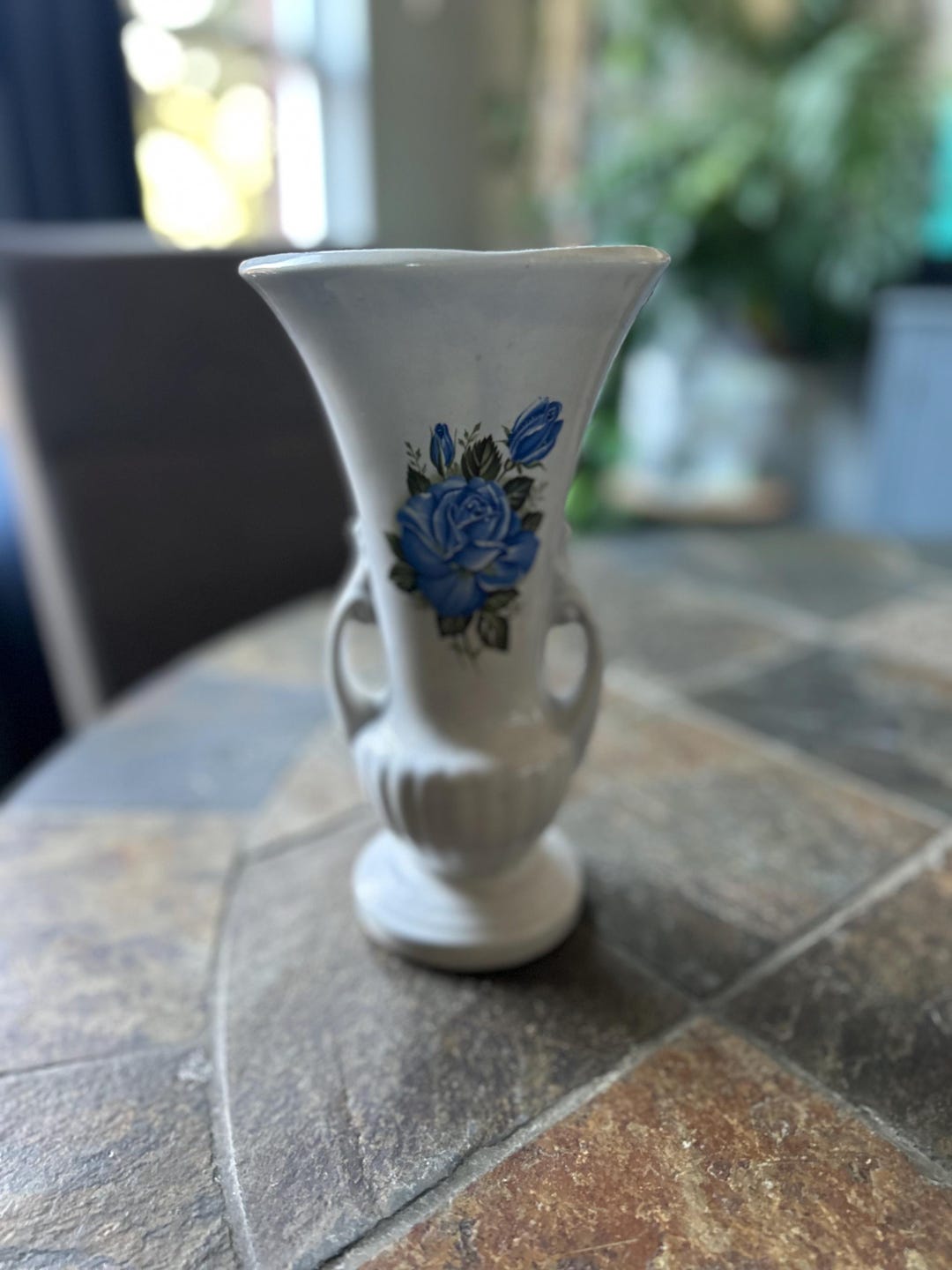 Vintage Ceramic Flower Vase White and Blue - Etsy