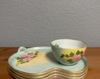 Vintage 1952 Hand Painted Snack Tray and Teacup Set