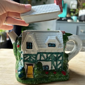Vintage Ceramic Teapot Cottage England Hand Painted