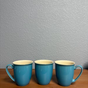Vintage Set of 3 Denby Pottery Coffee Mugs Light Blue