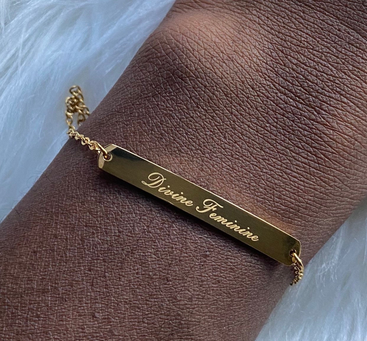 Divine Feminine Bracelet: Stainless Steel Bar, Adjustable Length