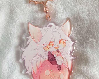 Acrylic keychain epoxy, white honduran bat, pumpkin, furry fursona, cute charm, animal kawaii, unique gift, double-sided, accessory for her