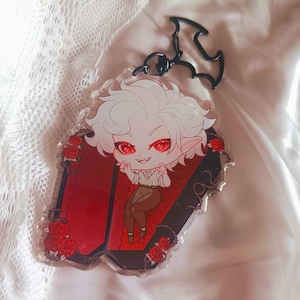 Llavero acrílico - Compañero elfo pálido engendro vampiro, regalo de Astarion, accesorio de juego, regalo para ella, dije de ataúd romántico, favorito de la fantasía