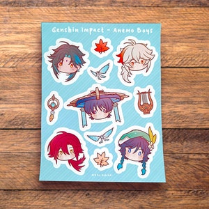 Feuille Autocollants - Genshin Impact Anemo, fiche stickers, nomade, xiao, venti, heizou, kaedehara kazuha, scaramouche, scrapbook