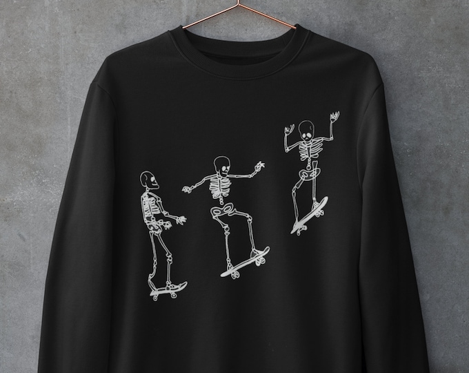 skeleton on skateboard sweatshirt