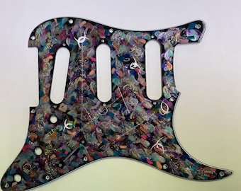 Fender Stratocaster Black, Silver, Gold,  Blue, Teals  One of a Kind Hand Painted Strat Guitar Pickguard 11 Hole Strat Pick Guard