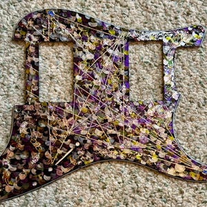 Hand Painted Black Purples and Metallics Custom Pick Guard for Humbucker Strat HH Guitar 11 Hole