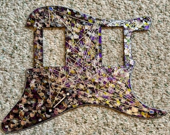 Hand Painted Black Purples and Metallics Custom Pick Guard for Humbucker Strat HH Guitar 11 Hole