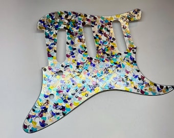 Blues, Greens, Purples  and Metallics One of a Kind Hand Painted Guitar Pickguard 11 Hole Fender Stratocaster
