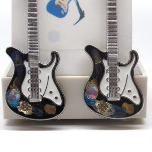 Hand Painted Guitar Earrings Black and multi colors Wearable Art One of a Kind Music Rock & Roll