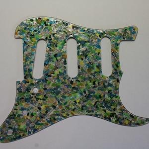Fender Stratocaster One of a Kind Hand Painted Strat Guitar Pickguard Greens & Golds 11 Hole Item #12