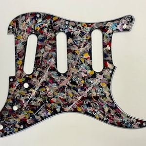Fender Stratocaster Black, Purples Gold & Chrome Colors One of a Kind Hand Painted Strat Guitar Pickguard 11 Hole #8