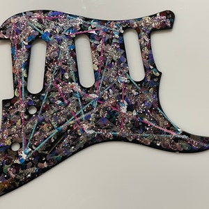 Fender Stratocaster Black Purples & Blues One of a Kind Hand Painted Guitar Pickguard 11 Hole