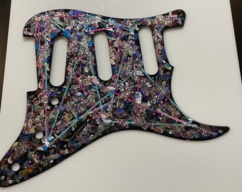 Fender Stratocaster Black Purples & Blues One of a Kind Hand Painted Guitar Pickguard 11 Hole Strat
