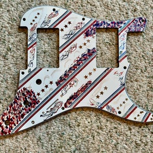 Roter, weißer und blauer Custom Pick Guard für Humbucker Listing HH Gitarre 11 Hole Bless the USA