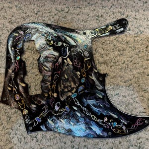 Jazz Bass Guitar JBass Trippy Cosmos Black Sky One of a Kind Hand Painted Pickguard 10 Hole