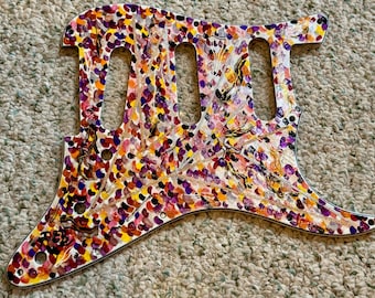 Fender Stratocaster Yellows, Oranges Purples and Metallics One of a Kind Hand Painted Guitar Pickguard 11 Hole Strat Pick Guard