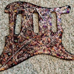 Fender Stratocaster Black Metallics & Oranges  One of a Kind Hand Painted Guitar Pickguard 11 Hole