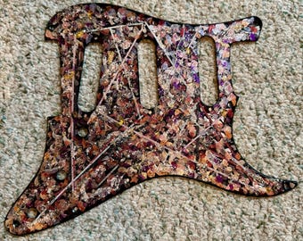Fender Stratocaster Black Metallics & Oranges  One of a Kind Hand Painted Guitar Pickguard 11 Hole