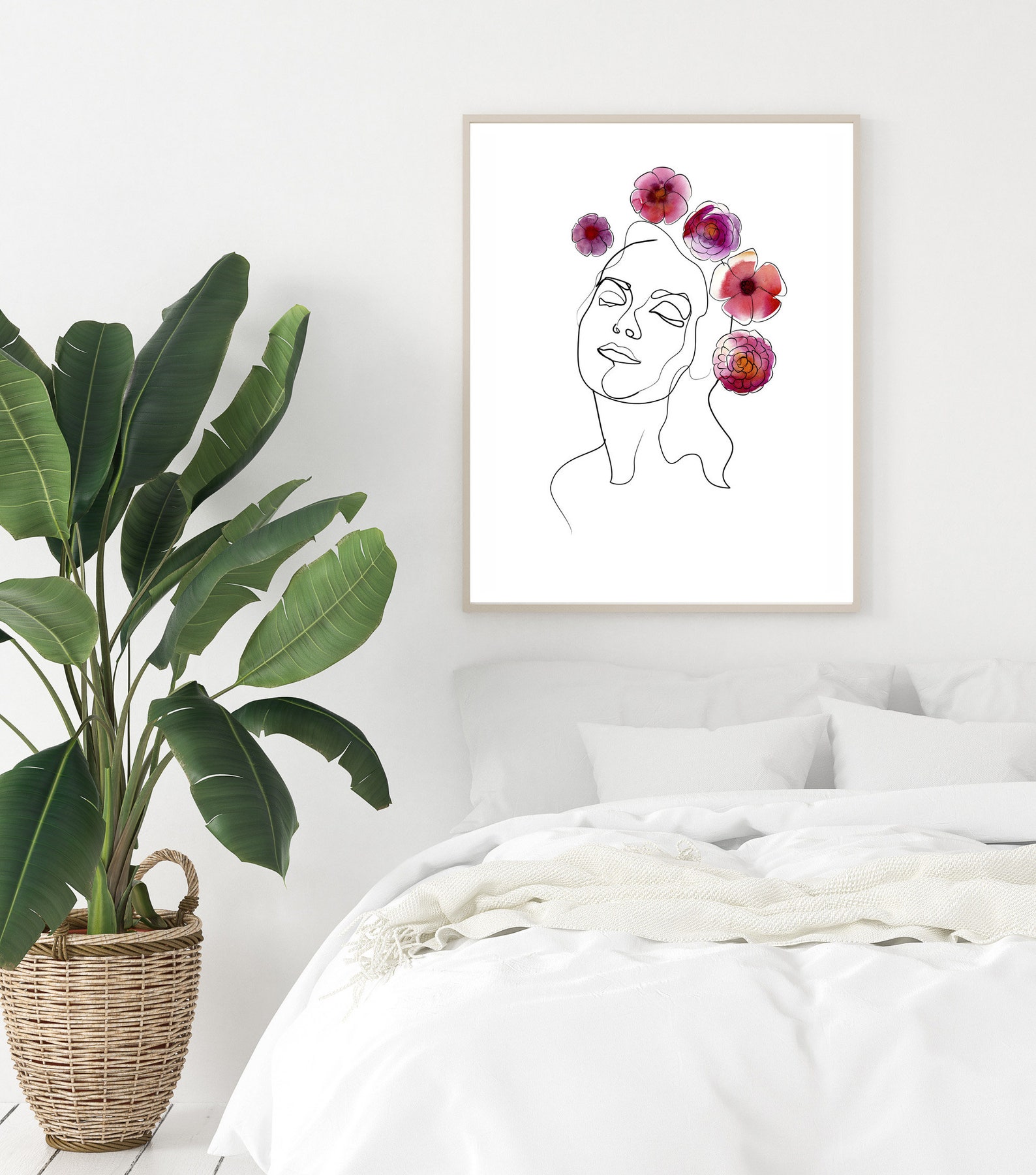 Feminine Wall Art Head of Flowers Art Print Room Decor Etsy