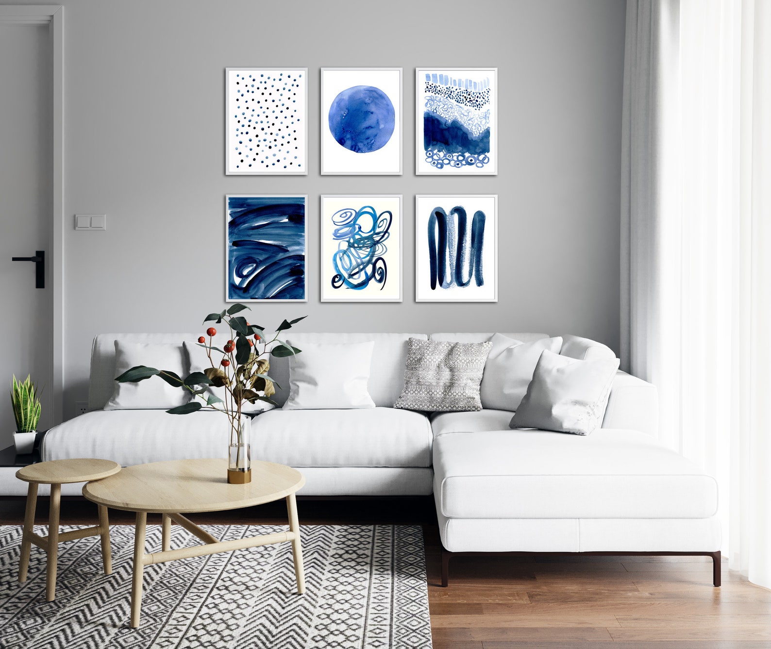 Gallery wall art set of 6 navy blue prints Indigo blue Etsy