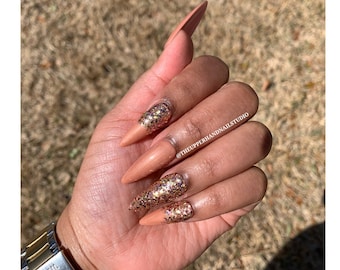 Gold Glitter Ombré, Press On Nails Acrílico, Nails, Luxury Press On Nails, Glue On Nails, Stick On Nails, False Fake Nails, Ready to Ship