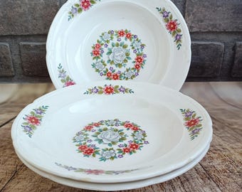 Antique Soviet Folk Plate with Floral Decor, Pastel Colors, Traditional Decorative Ceramics for Summer House