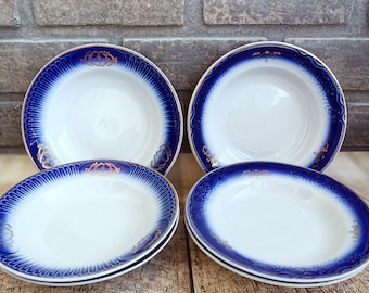 Vintage 1970s Blue and White Ceramic Dinner Plates, Soviet Cobalt Blue Plates, Retro Tableware