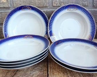 Vintage Plates with Bright Cobalt Blue and Gold Decoration, Made in USSR, Soviet Retro Tableware