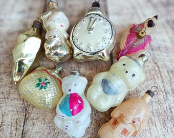 Vintage 1950s-60s Handpainted Winter House Glass Ornament, Antique Soviet Christmas Tree Decoration, Collectible Holiday Decor