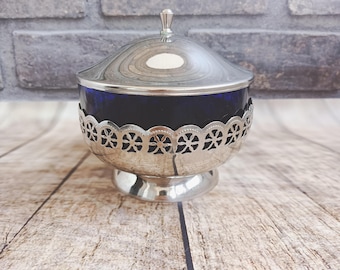 Vintage Silver Metal Candy Basket, Soviet Glass Candy Bowl, 1970s USSR Sugar Bowl, Vintage Kitchen Decor