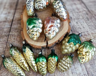 Vintage Soviet Glass Pine Cone Ornament, Retro Christmas Tree Decoration, USSR Holiday Decor