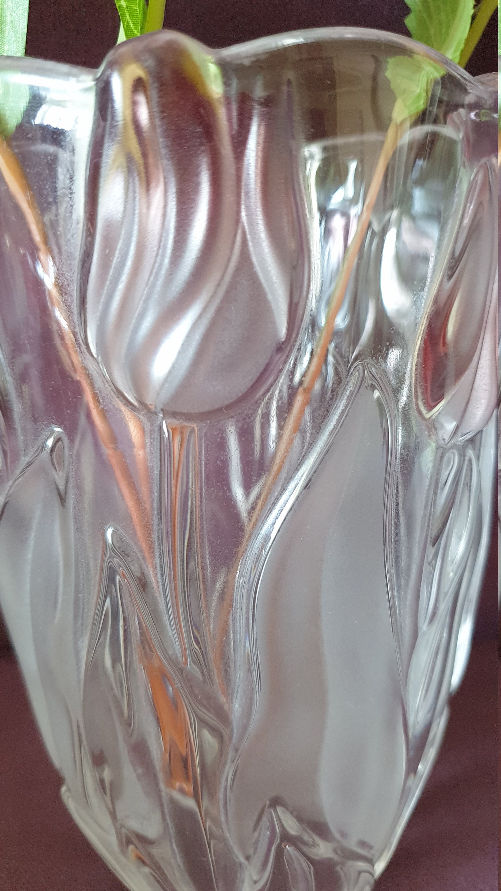 Vintage crystal glass flower vase with pink tulips Etsy