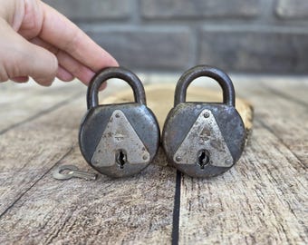Pair of Vintage Soviet Padlocks with One Key, USSR Iron Locks 1970s, Rustic Lock Set, Industrial Decor, Antique Russian Locks
