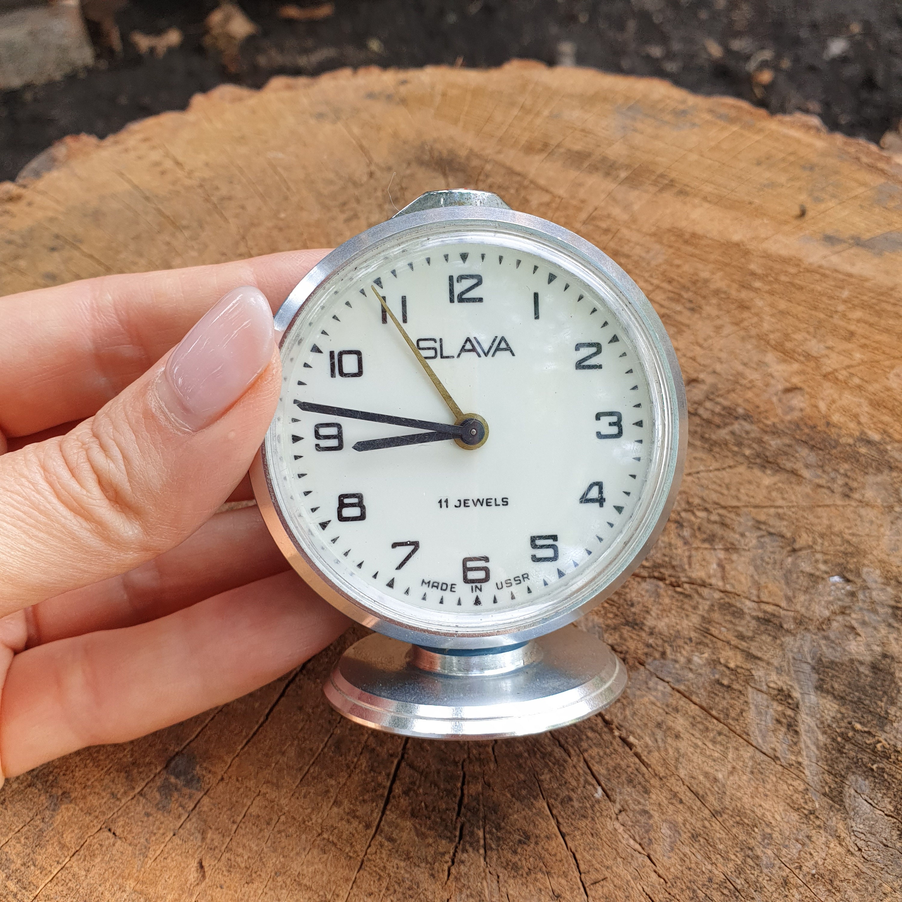 Vintage metal alarm clock Small blue alarm clock with black Etsy