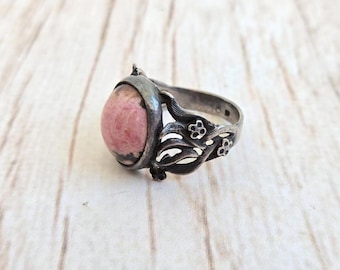 Vintage Soviet Ring with Pink Stone, Large Size, 1970s USSR Jewelry, Collectible Statement Ring